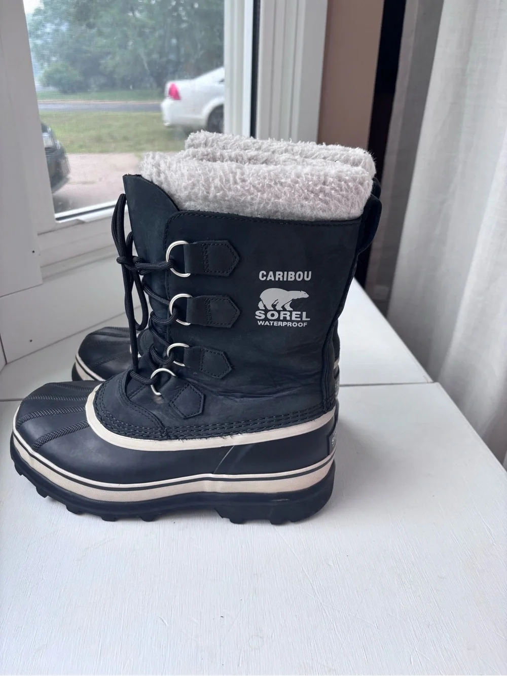 Sorel Black and White Caribou Waterproof Winter Boots